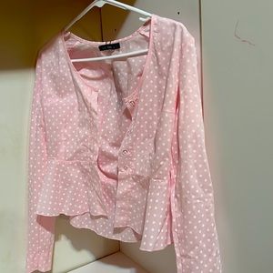 Pink polka dot blouse